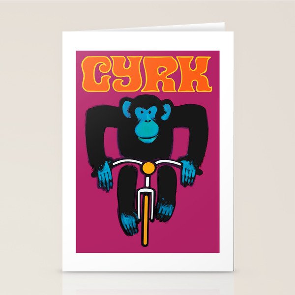 1968 CYRK Cycling Chimpanzee Polish Circus Poster Stationery Card Gallery Image 2