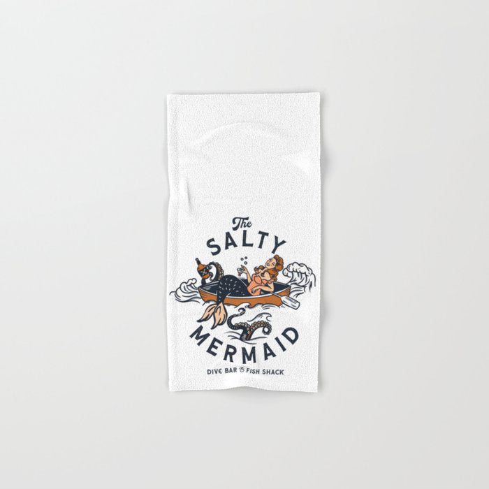 The Salty Mermaid Dive Bar & Fish Shack - Retro Pinup Mermaid Travel Art Bath Towel Gallery Image 1