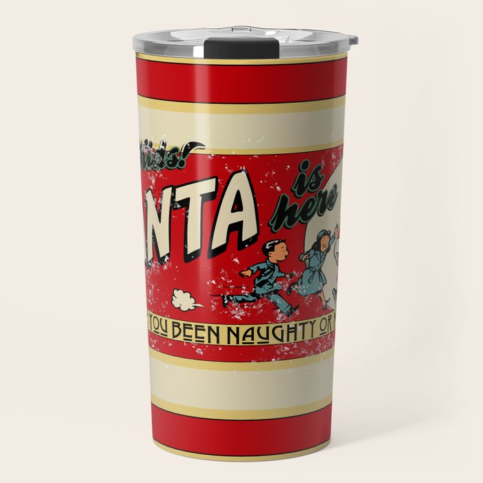 Naughty or Nice?, Vintage Santa Poster Travel Mug Gallery Image 1