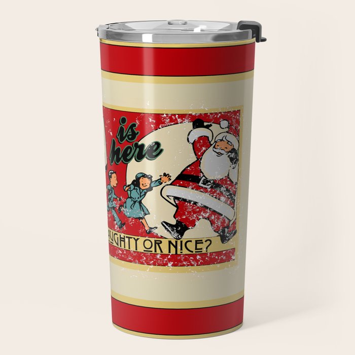Naughty or Nice?, Vintage Santa Poster Travel Mug Gallery Image 2