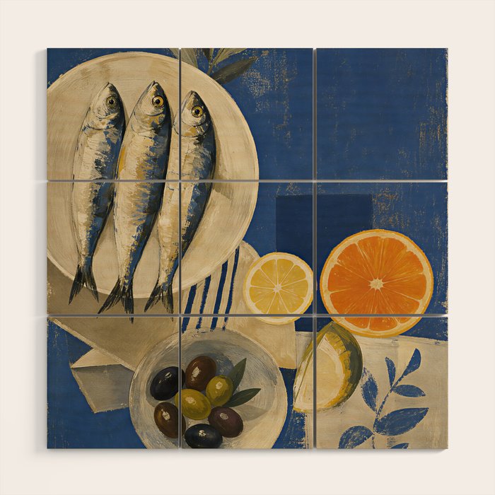 Still Life with Sardines and Citrus Wood Wall Art Gallery Image 1