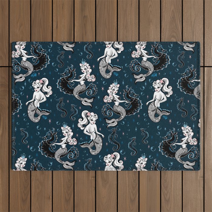 Pearla the Mermaid Riding on a Seahorse Outdoor Rug Gallery Image 1