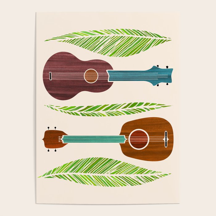 Island Life Ukuleles and Palms Poster Gallery Image 1