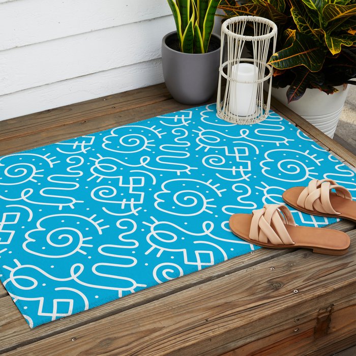 Fun abstract line doodle art pattern Outdoor Rug Gallery Image 2