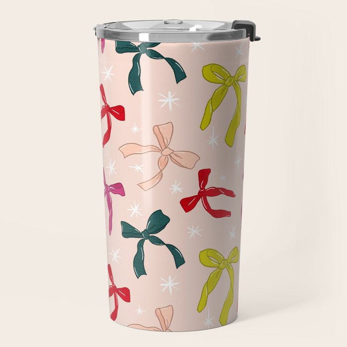 Festive Bows And Ribbons Pattern Travel Mug Gallery Image 2