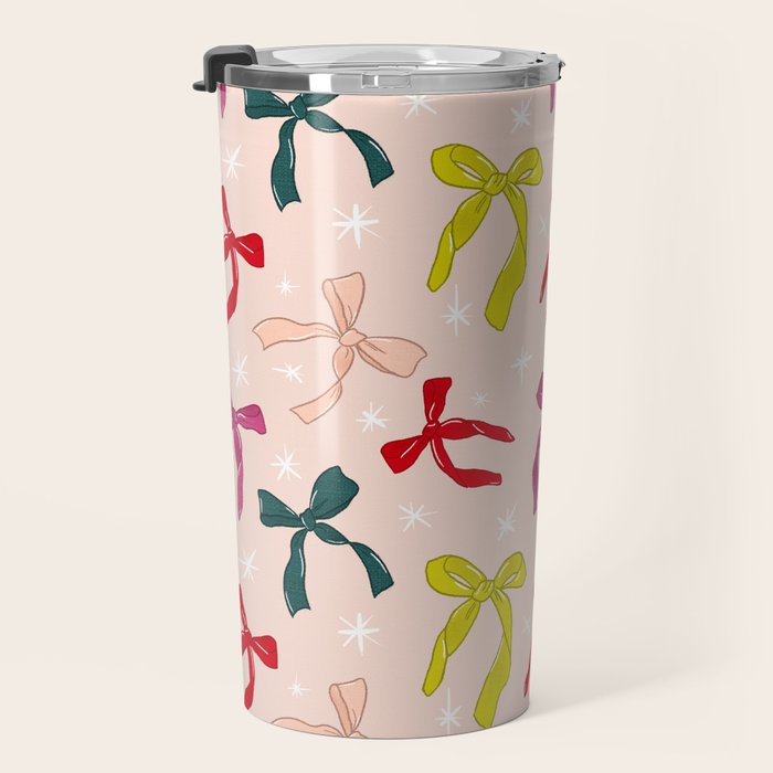 Festive Bows And Ribbons Pattern Travel Mug Gallery Image 3
