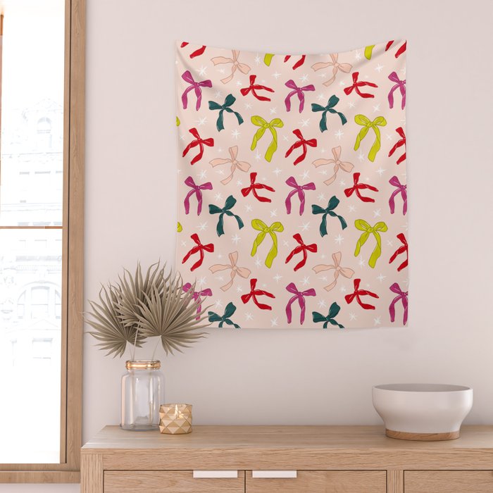Festive Bows And Ribbons Pattern Wall Tapestry Gallery Image 2