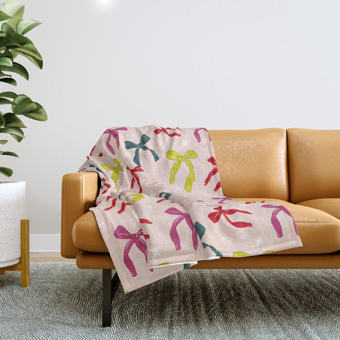 Festive Bows And Ribbons Pattern Throw Blanket Gallery Image 1