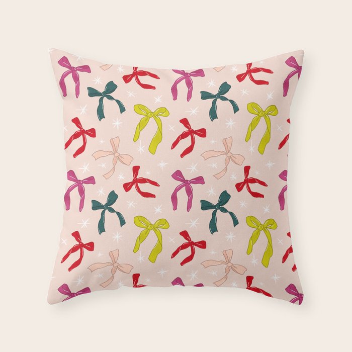 Festive Bows And Ribbons Pattern Throw Pillow Gallery Image 1