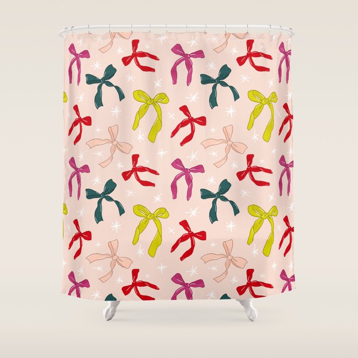 Festive Bows And Ribbons Pattern Shower Curtain Gallery Image 1