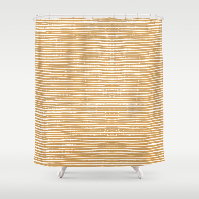 Mustard Yellow Striped Abstract Pattern Shower Curtain Gallery Image 1