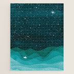 Starry Ocean, teal sailboat watercolor sea waves night Jigsaw Puzzle Gallery Image 1