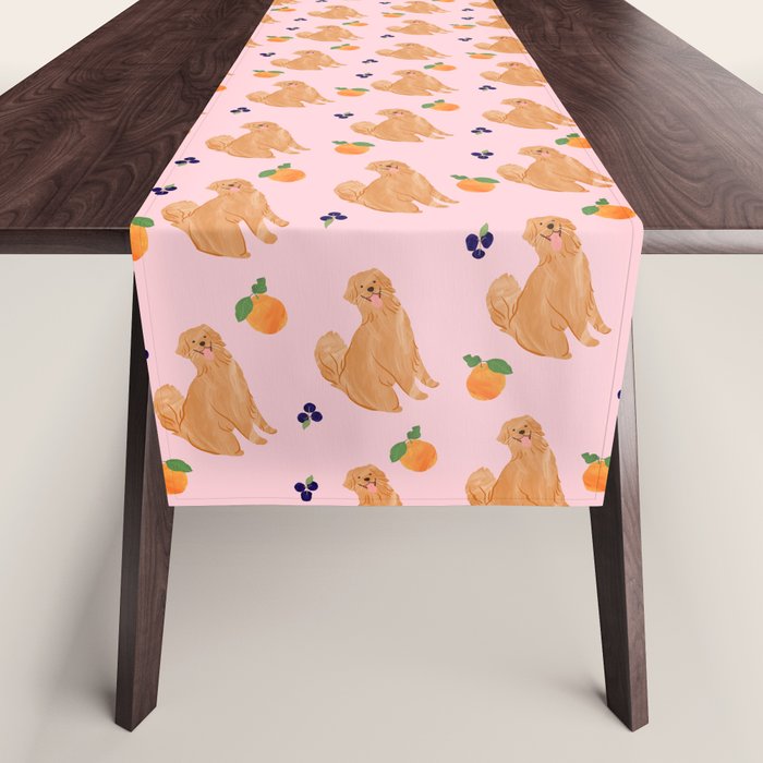 Golden Retriever and Fruits Pink Table Runner Gallery Image 1