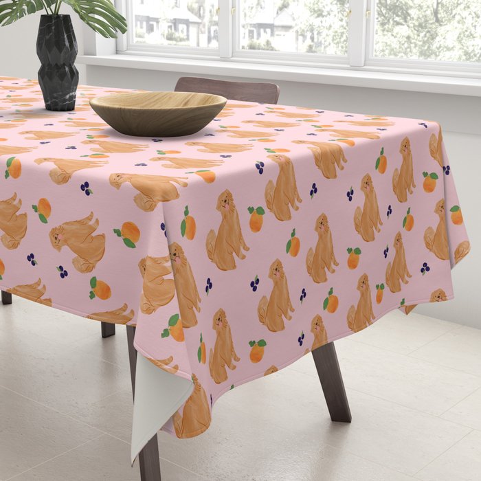 Golden Retriever and Fruits Pink Tablecloth Gallery Image 3