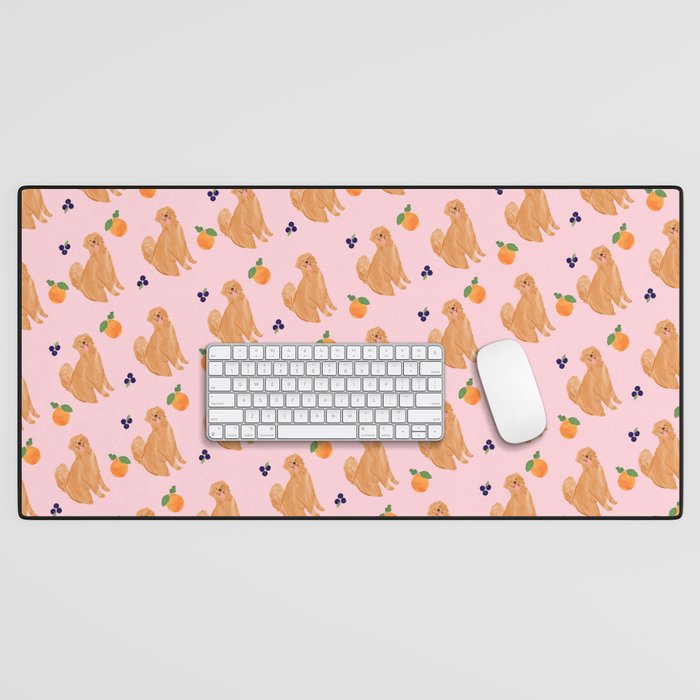 Golden Retriever and Fruits Pink Desk Mat Gallery Image 1