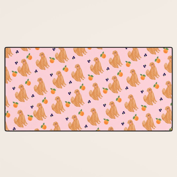 Golden Retriever and Fruits Pink Desk Mat Gallery Image 3