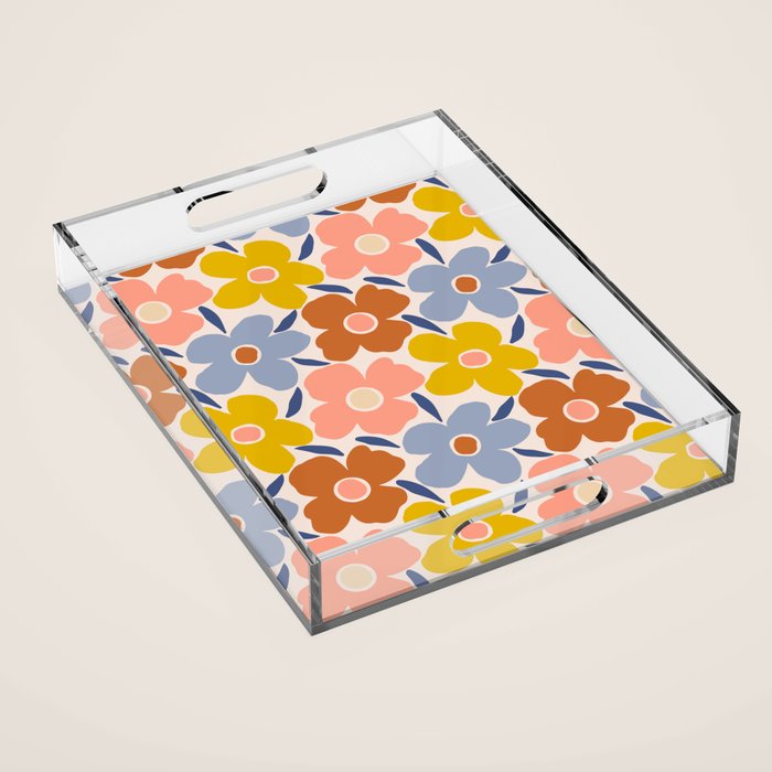 Retro Vintage Floral - 2  Acrylic Tray Gallery Image 1