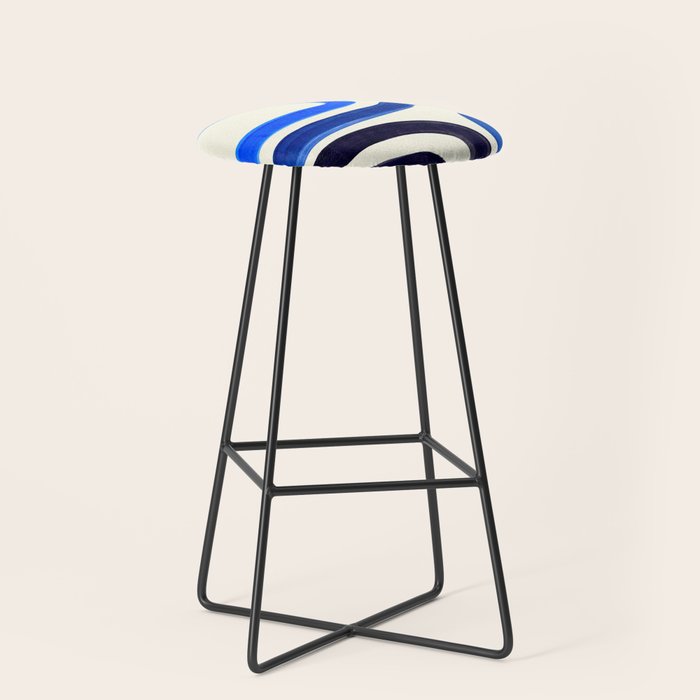 Electric Blues Fun Colorful Mid Century Modern Abstract Painting Shapes Pattern Stool Gallery Image 1