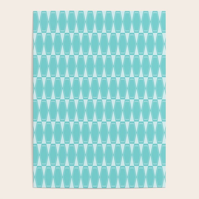 Mid Century Modern Geometric Hexad Pattern Light Aqua Poster Gallery Image 4