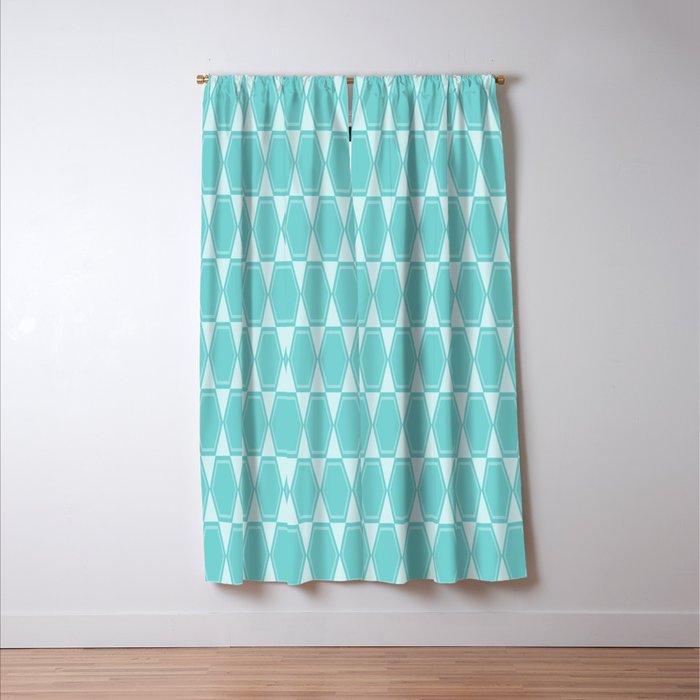 Mid Century Modern Geometric Hexad Pattern Light Aqua Window Curtain Gallery Image 3