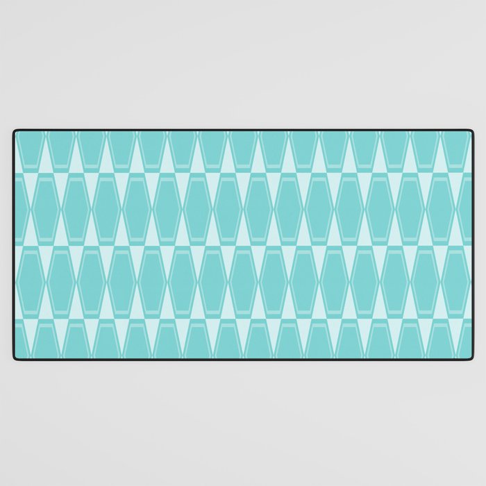 Mid Century Modern Geometric Hexad Pattern Light Aqua Desk Mat Gallery Image 3