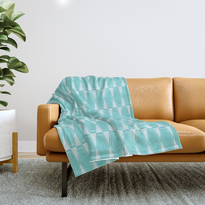 Mid Century Modern Geometric Hexad Pattern Light Aqua Throw Blanket Gallery Image 1