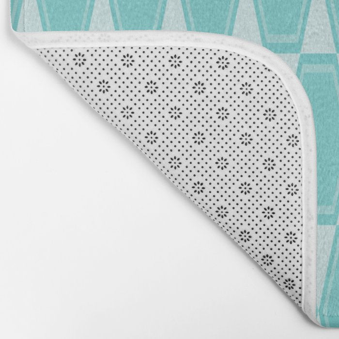 Mid Century Modern Geometric Hexad Pattern Light Aqua Bath Mat Gallery Image 2