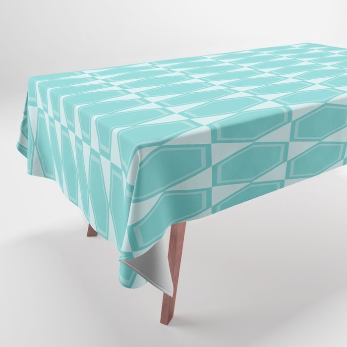 Mid Century Modern Geometric Hexad Pattern Light Aqua Tablecloth Gallery Image 1