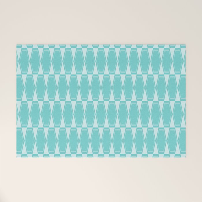 Mid Century Modern Geometric Hexad Pattern Light Aqua Welcome Mat Gallery Image 1