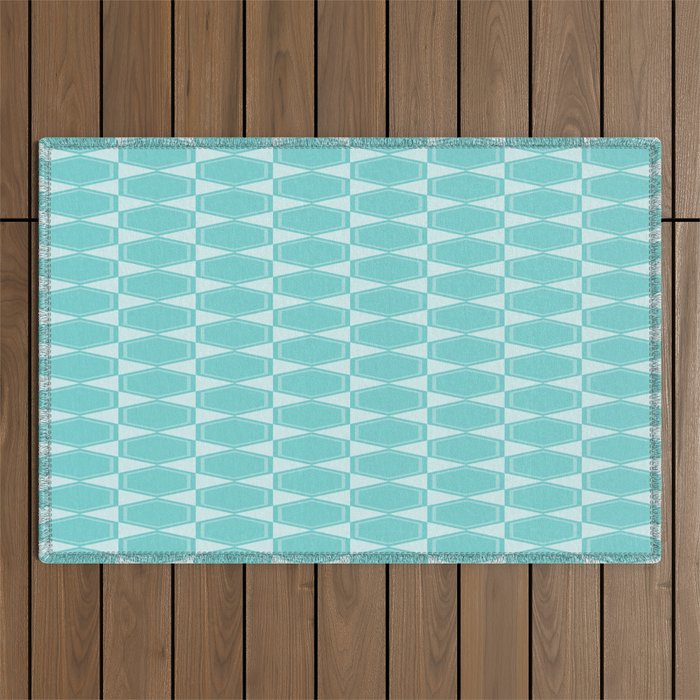 Mid Century Modern Geometric Hexad Pattern Light Aqua Outdoor Rug Gallery Image 1