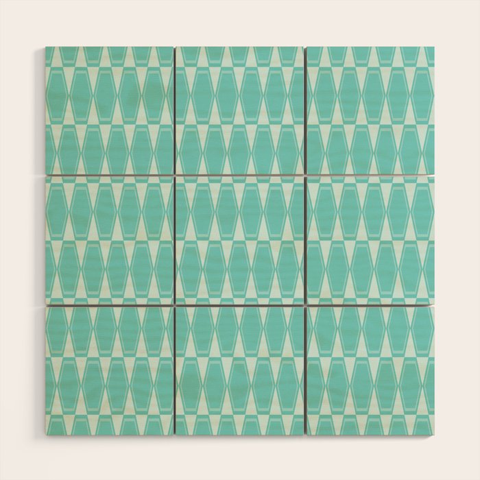 Mid Century Modern Geometric Hexad Pattern Light Aqua Wood Wall Art Gallery Image 1