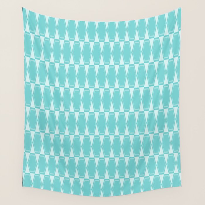 Mid Century Modern Geometric Hexad Pattern Light Aqua Wall Tapestry Gallery Image 1