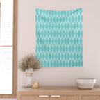 Mid Century Modern Geometric Hexad Pattern Light Aqua Wall Tapestry Gallery Image 2