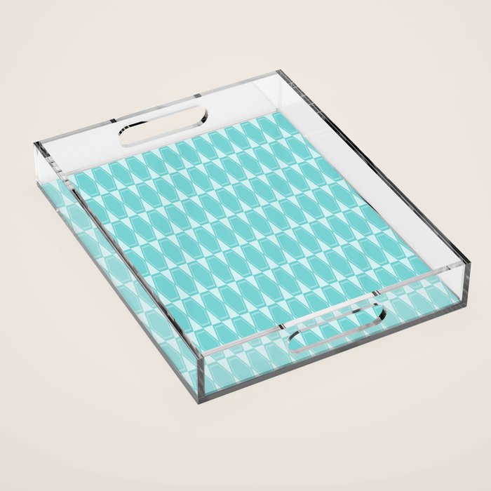 Mid Century Modern Geometric Hexad Pattern Light Aqua Acrylic Tray Gallery Image 1