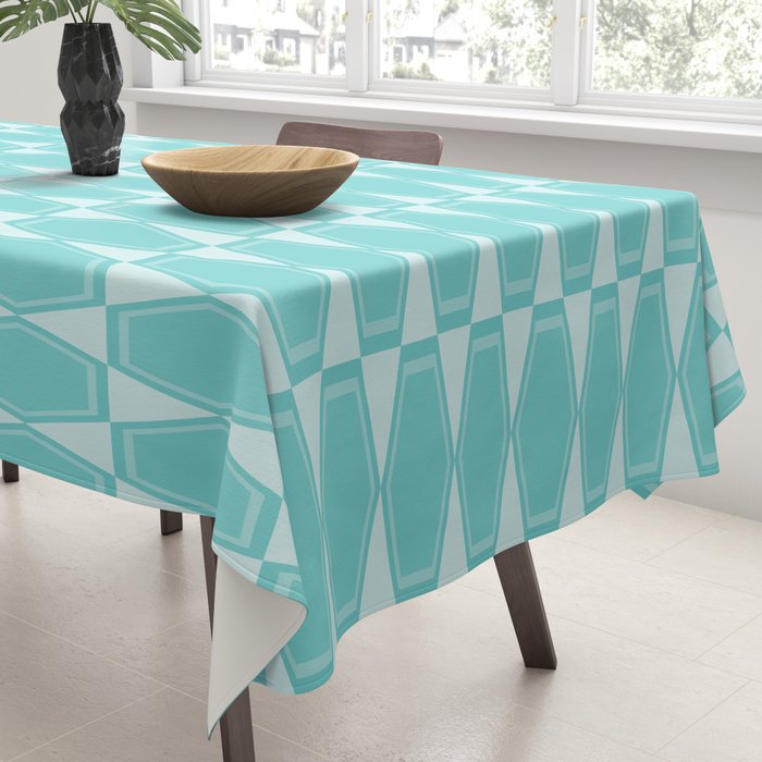 Mid Century Modern Geometric Hexad Pattern Light Aqua Tablecloth Gallery Image 3