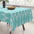 Mid Century Modern Geometric Hexad Pattern Light Aqua Tablecloth Gallery Image 3