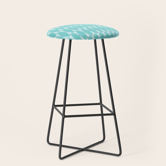 Mid Century Modern Geometric Hexad Pattern Light Aqua Stool Gallery Image 1