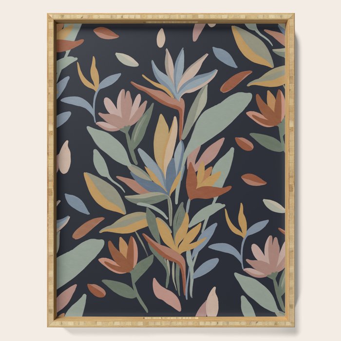 Hand Painted Floral Garden Night Serving Tray Gallery Image 1