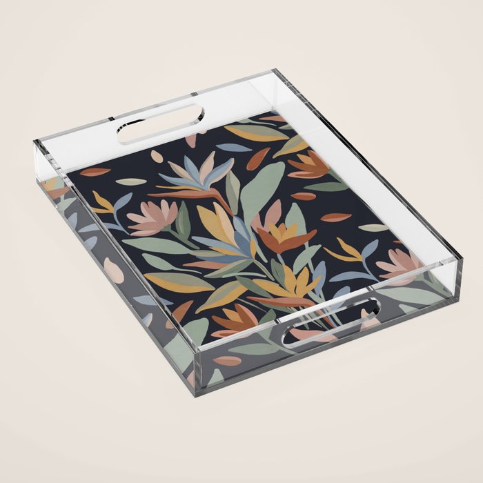 Hand Painted Floral Garden Night Acrylic Tray Gallery Image 1