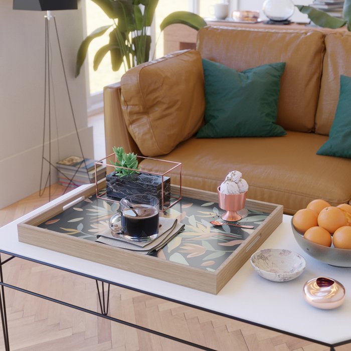 Hand Painted Floral Garden Night Serving Tray Gallery Image 2