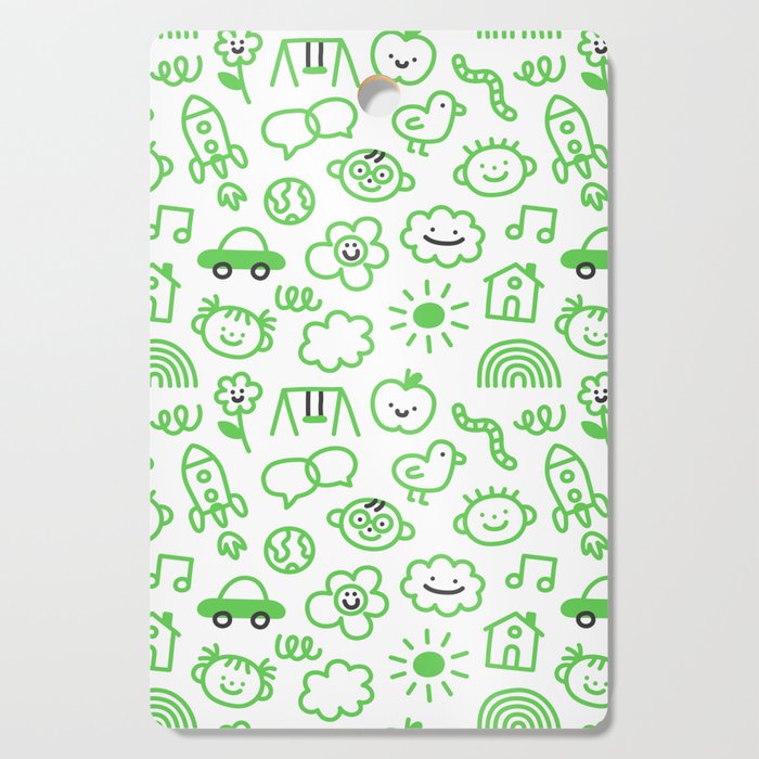 Green eco friendly children doodle pattern Cutting Board Gallery Image 1