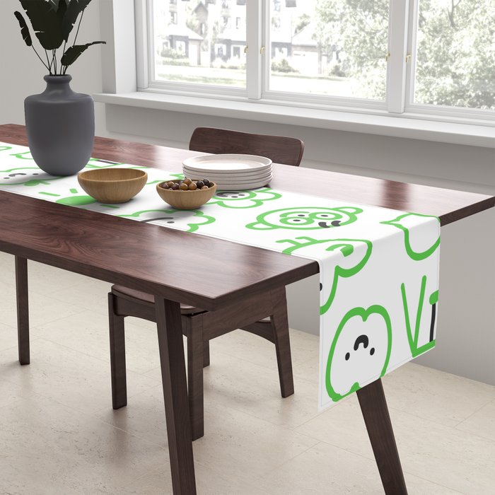 Green eco friendly children doodle pattern Table Runner Gallery Image 2