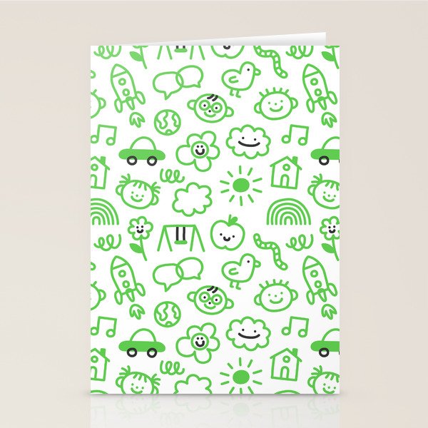 Green eco friendly children doodle pattern Stationery Card Gallery Image 2