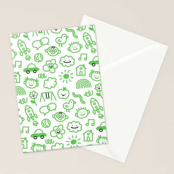 Green eco friendly children doodle pattern Stationery Card Gallery Image 2