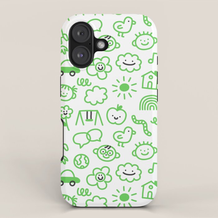 Green eco friendly children doodle pattern iPhone Case Gallery Image 1