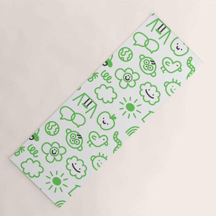Green eco friendly children doodle pattern Yoga Mat Gallery Image 1