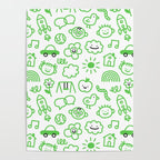 Green eco friendly children doodle pattern Poster Gallery Image 4