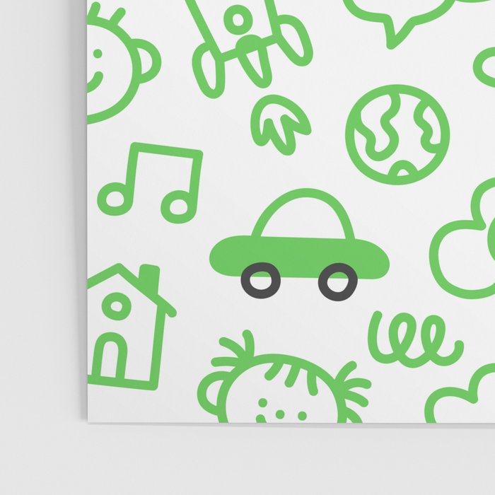 Green eco friendly children doodle pattern Poster Gallery Image 3