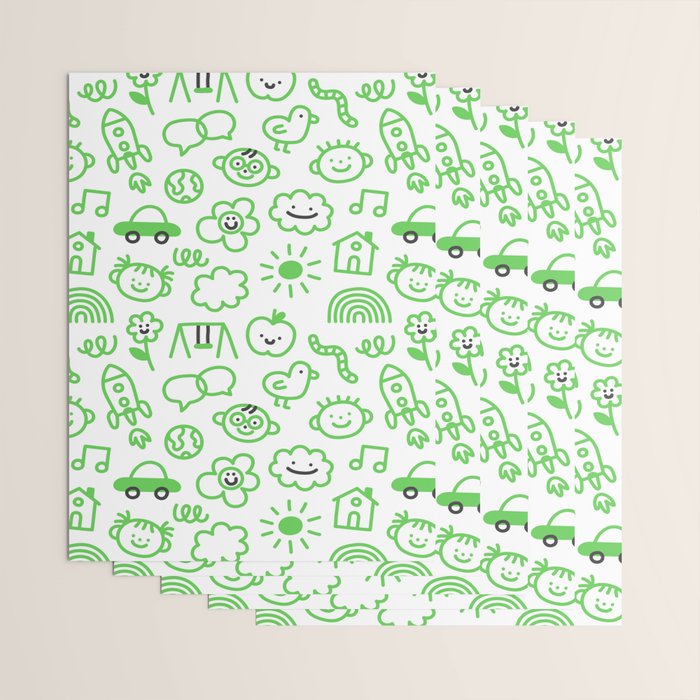 Green eco friendly children doodle pattern Wrapping Paper Gallery Image 3