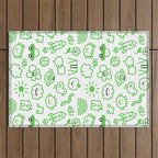 Green eco friendly children doodle pattern Outdoor Rug Gallery Image 1